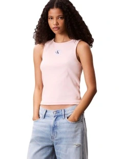 Woven Label Cotton Rib Tank in Pink