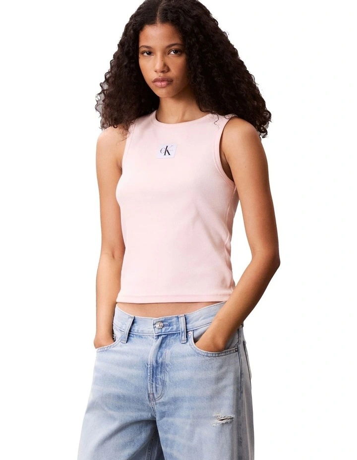 Woven Label Cotton Rib Tank in Pink image 1