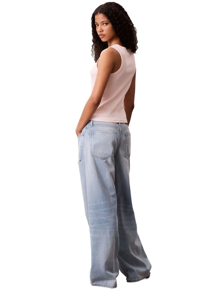 Woven Label Cotton Rib Tank in Pink image 2