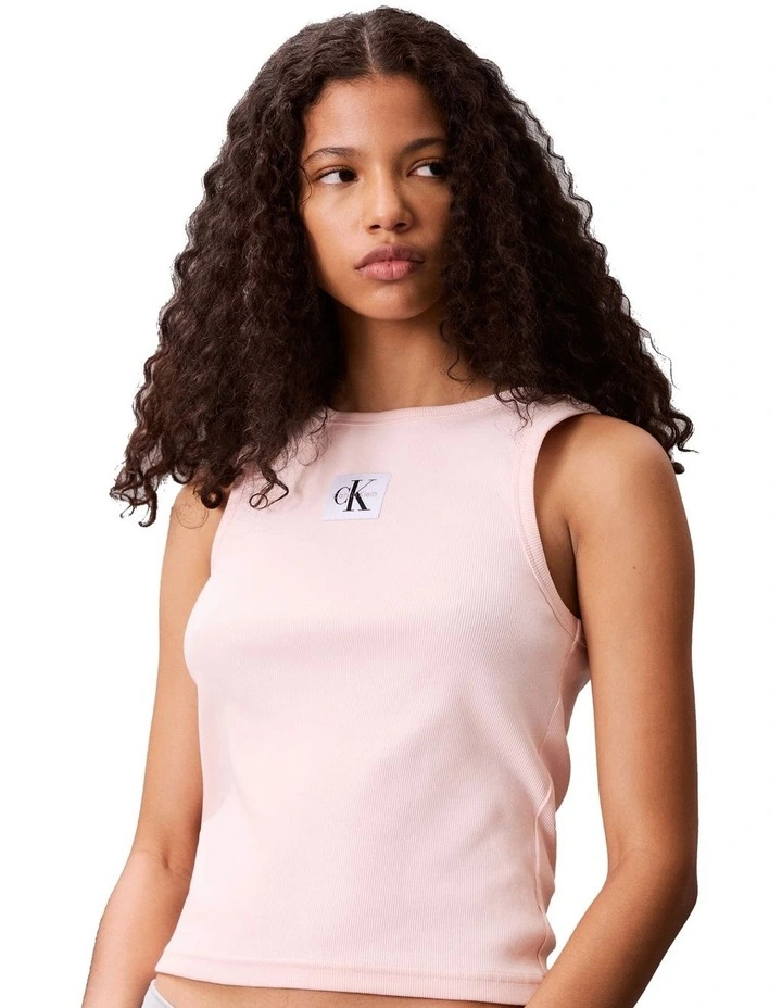 Woven Label Cotton Rib Tank in Pink image 3