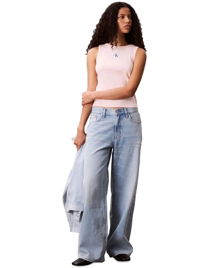Woven Label Cotton Rib Tank in Pink image 4