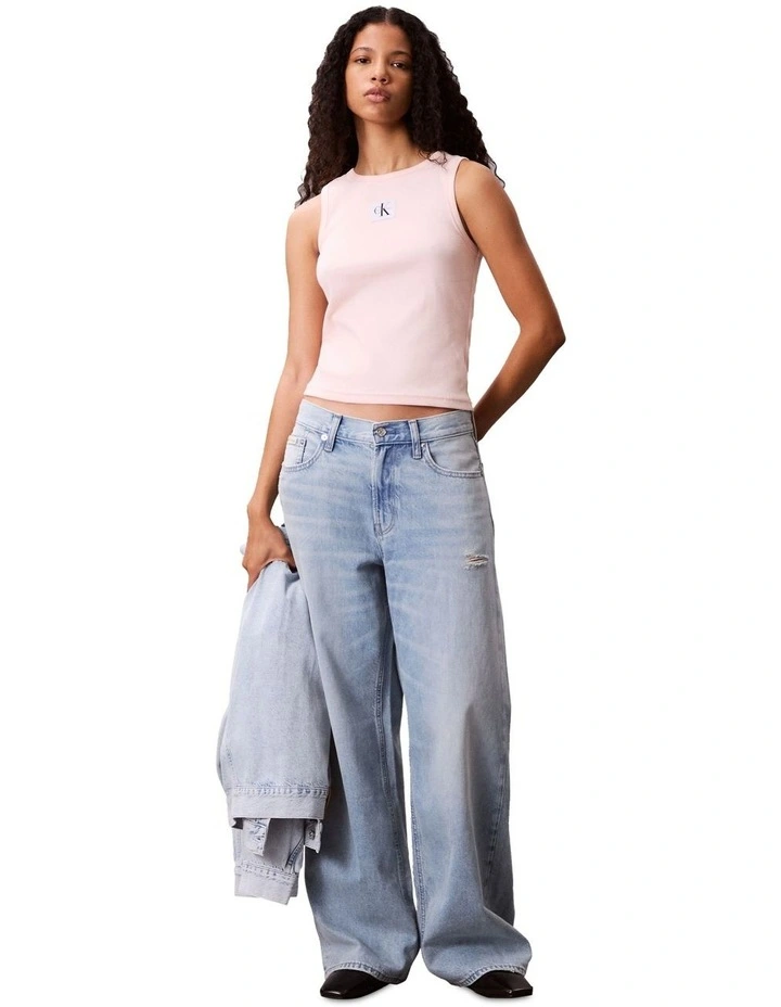 Woven Label Cotton Rib Tank in Pink image 5