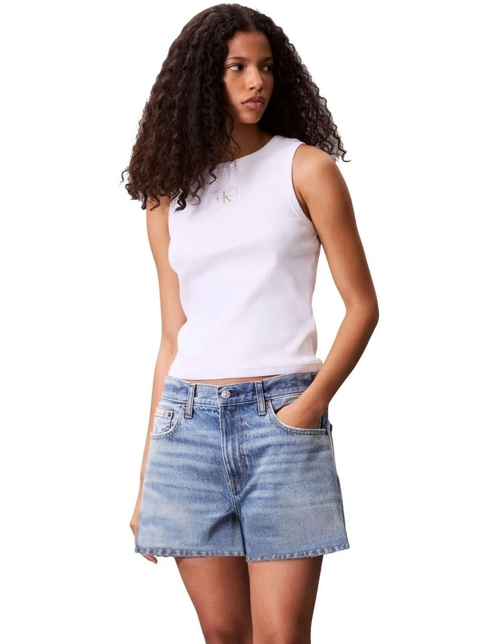 Woven Label Cotton Rib Tank in White image 1