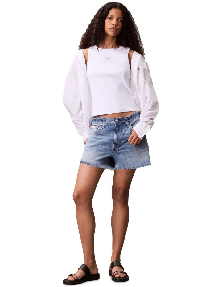 Woven Label Cotton Rib Tank in White image 4