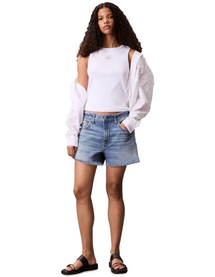 Woven Label Cotton Rib Tank in White image 5