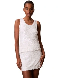 Sequin Cami Top in White Greige