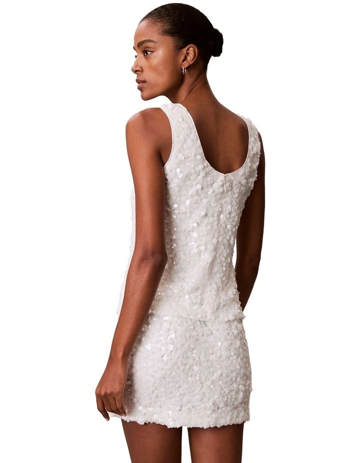 Sequin Cami Top in White Greige image 2