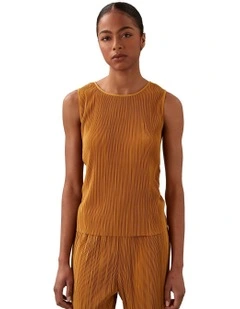 Plisse Sleeveless Tank in Gold