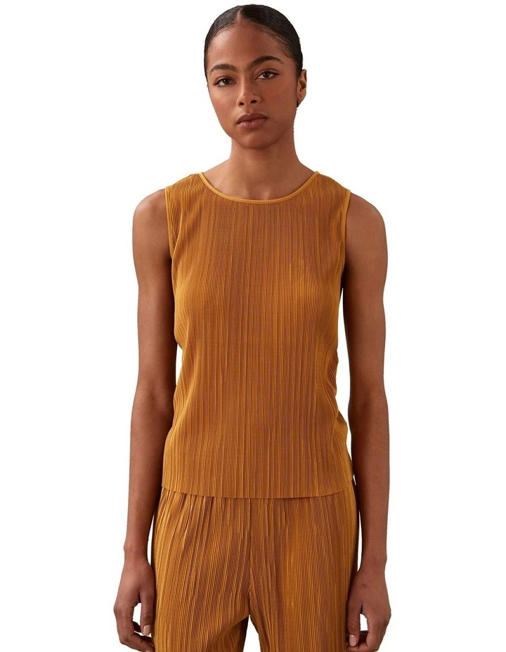 Plisse Sleeveless Tank in Gold image 1