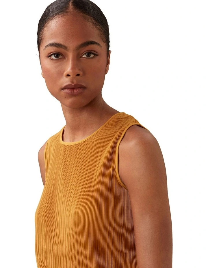 Plisse Sleeveless Tank in Gold image 3
