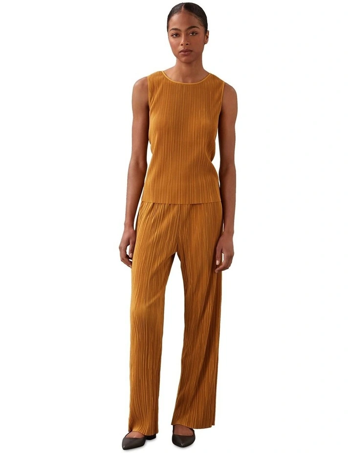 Plisse Sleeveless Tank in Gold image 4
