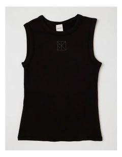 Refined Rib Short Sleeve Emblem Tank