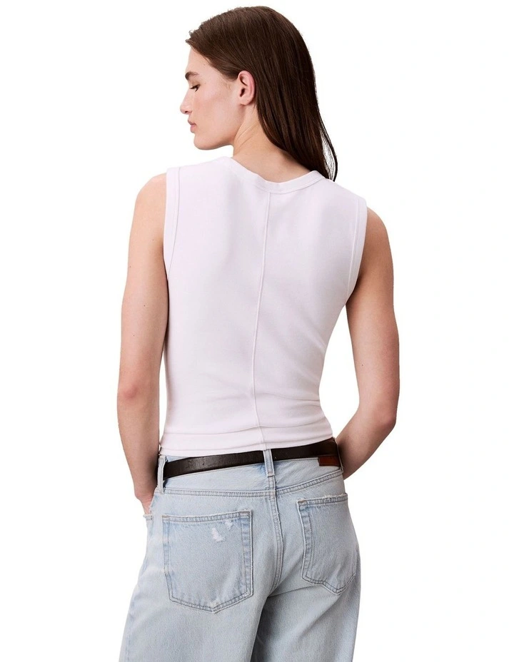 Refined Rib Short Sleeve Emblem Tank in White image 2