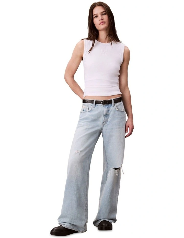 Refined Rib Short Sleeve Emblem Tank in White image 3