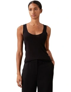 Fine Gauge Viscose Tank in Black