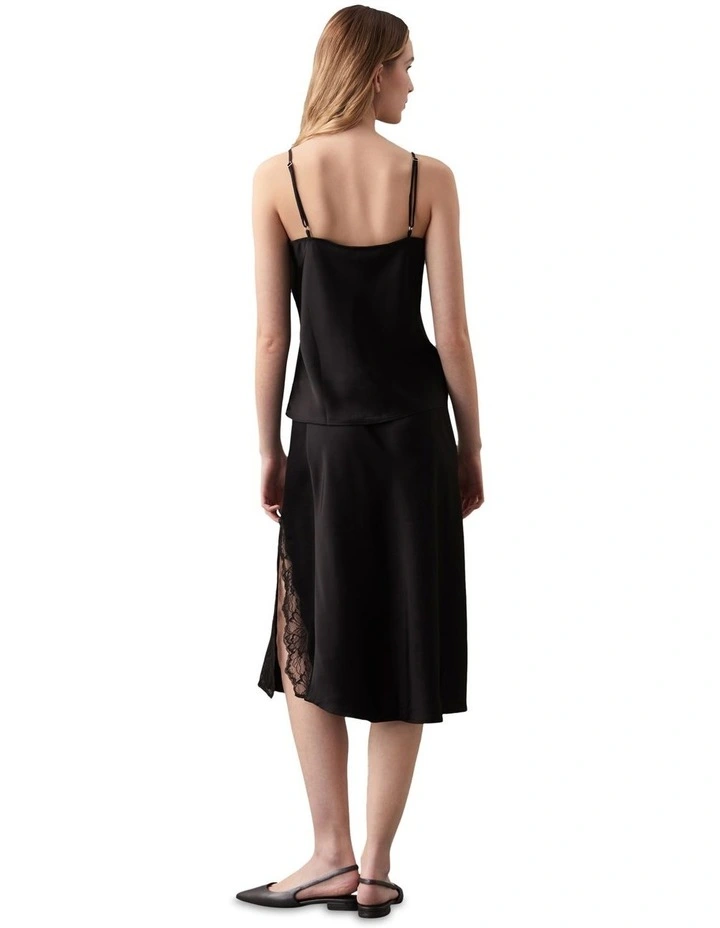 Matte Satin Cami With Lace in Black image 2
