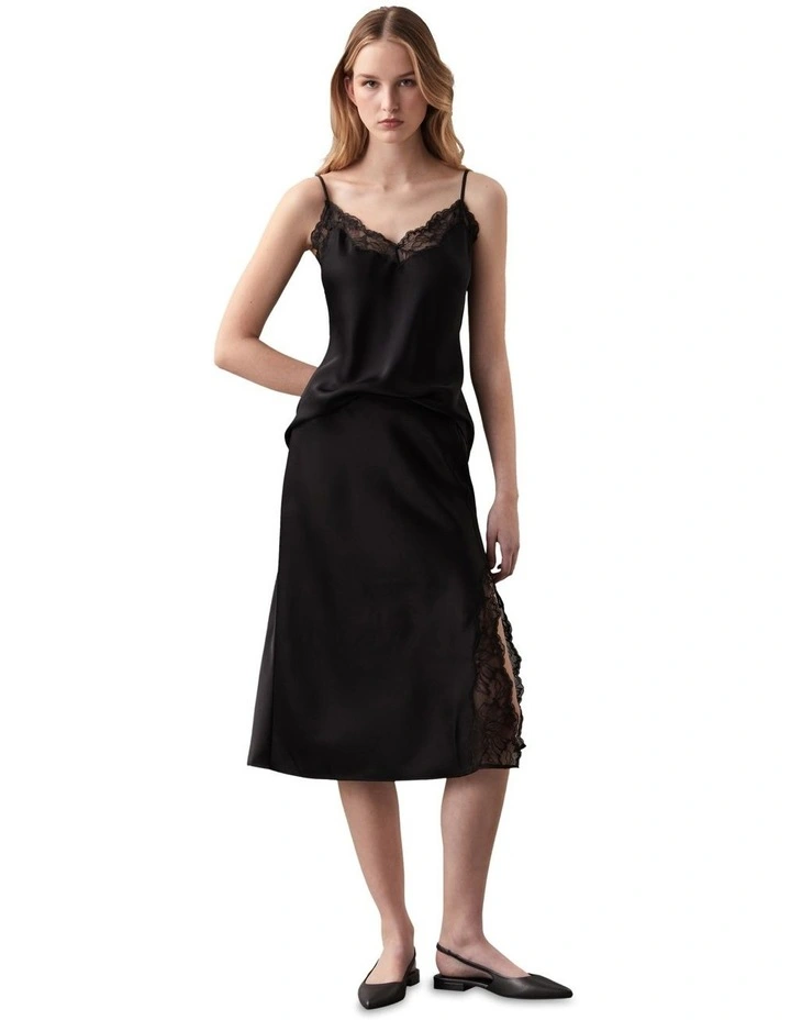 Matte Satin Cami With Lace in Black image 3