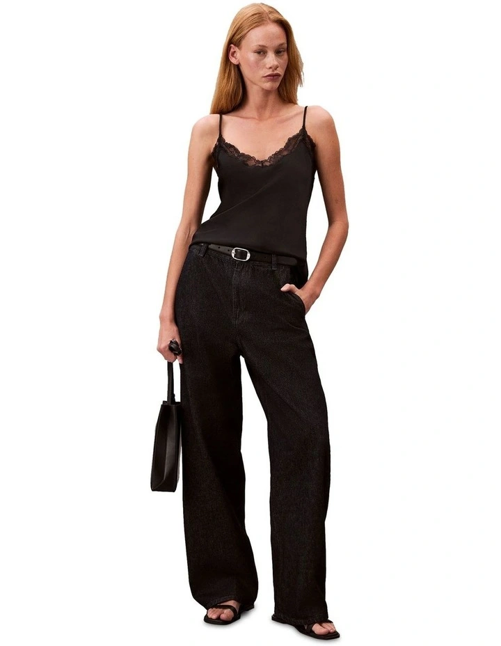 Matte Satin Cami With Lace in Black image 5