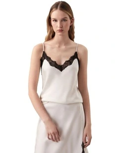 Matte Satin Cami With Lace in Cream