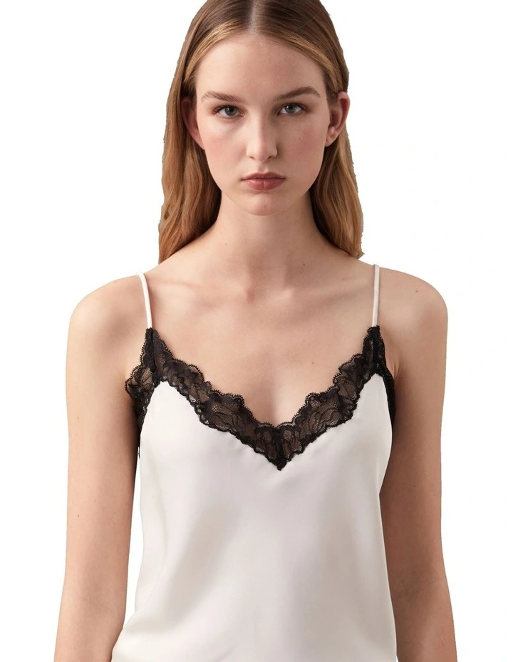 Matte Satin Cami With Lace in Cream image 4