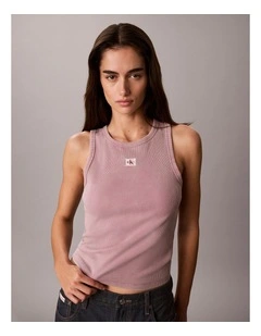 Woven Label 2x2 Cotton Rib Tank in Dusky Orchid