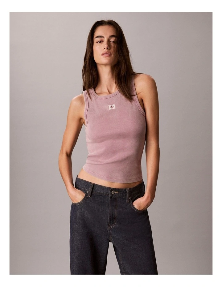 Woven Label 2x2 Cotton Rib Tank in Dusky Orchid image 5