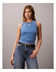 Woven Label 2x2 Cotton Rib Tank in Winter Blue