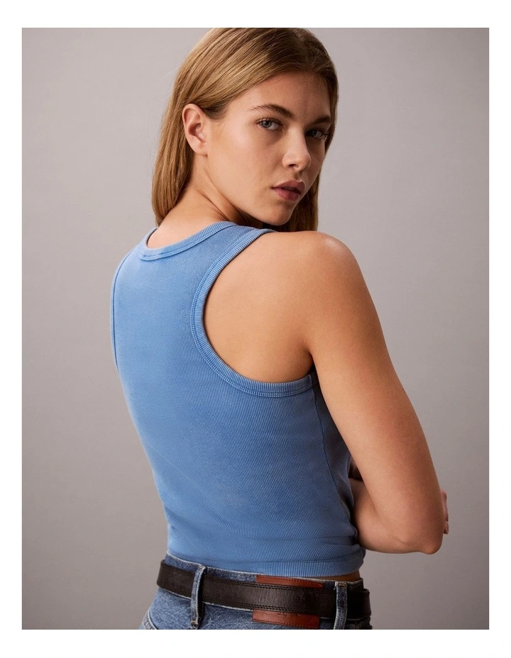 Woven Label 2x2 Cotton Rib Tank in Winter Blue image 2