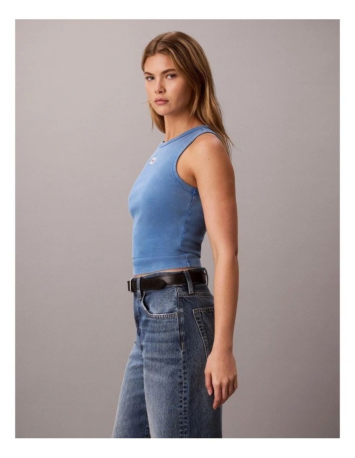 Woven Label 2x2 Cotton Rib Tank in Winter Blue image 3