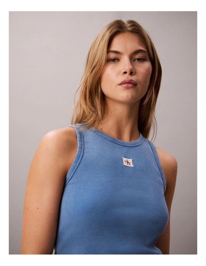 Woven Label 2x2 Cotton Rib Tank in Winter Blue image 4