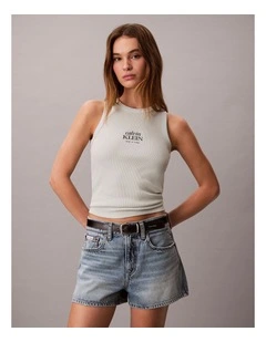 Logo Graphic Rib Tank Top in Pale Meadow