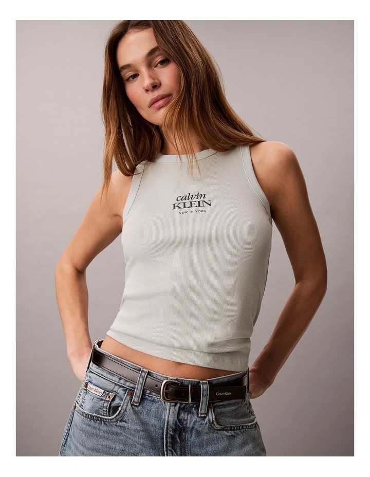 Logo Graphic Rib Tank Top in Pale Meadow image 3