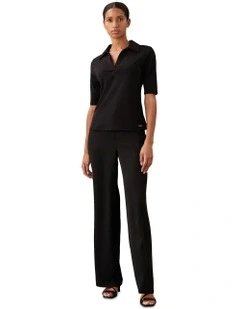 Crepe Jersey Polo in Black