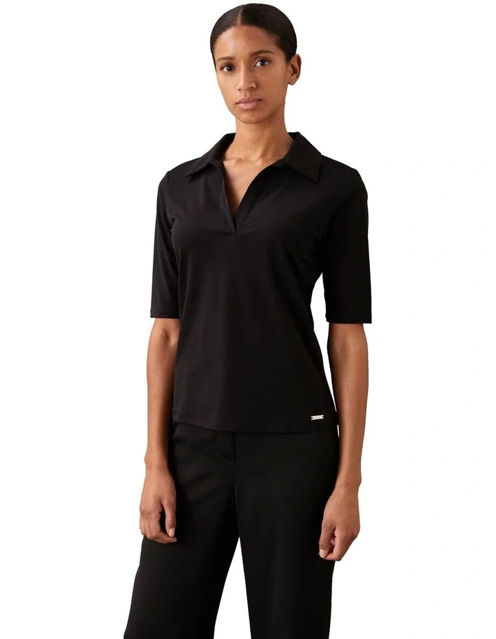 Crepe Jersey Polo in Black image 3