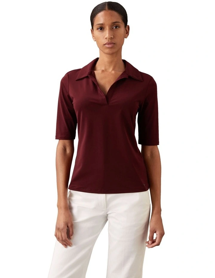 Crepe Jersey Polo in Red image 3