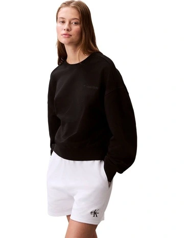 Logo Embroided French Terry Crewneck Jumper in Black