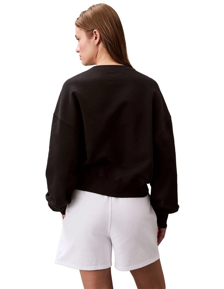 Logo Embroided French Terry Crewneck Jumper in Black image 2