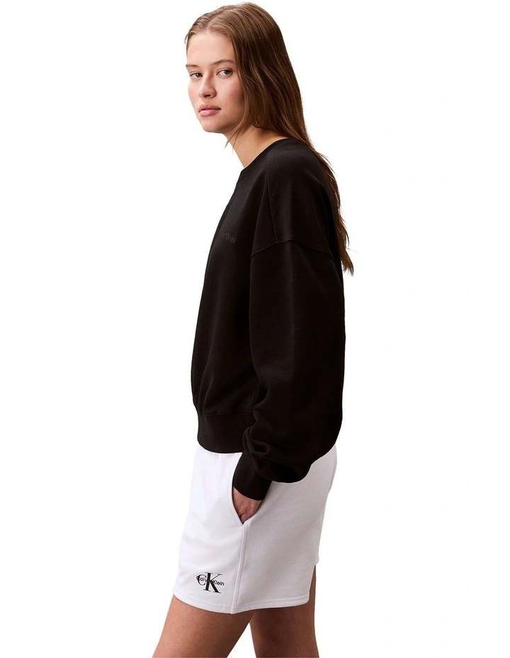 Logo Embroided French Terry Crewneck Jumper in Black image 3