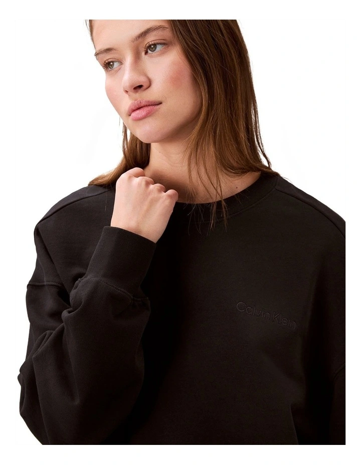 Logo Embroided French Terry Crewneck Jumper in Black image 4
