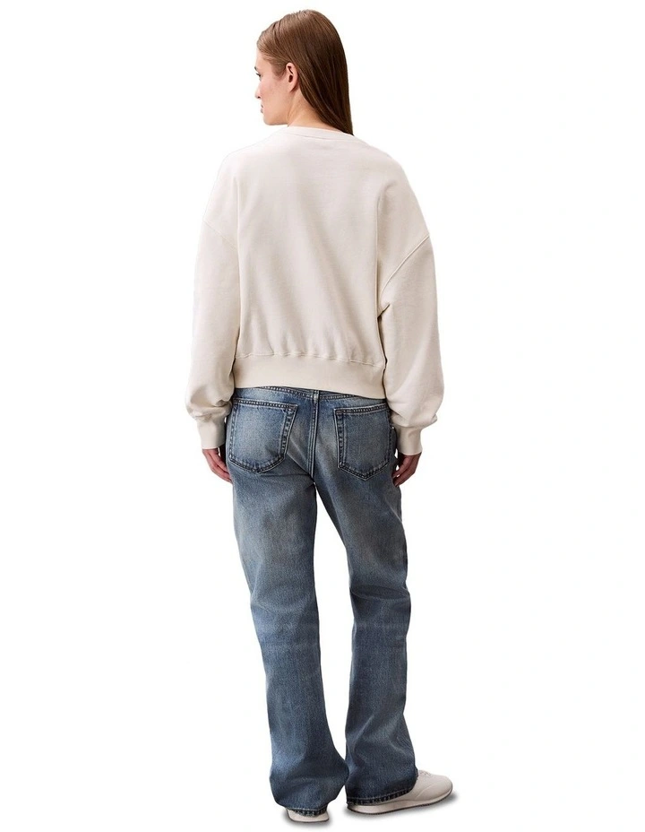 Embroided Logo French Terry Crewneck Jumper in Beige image 2