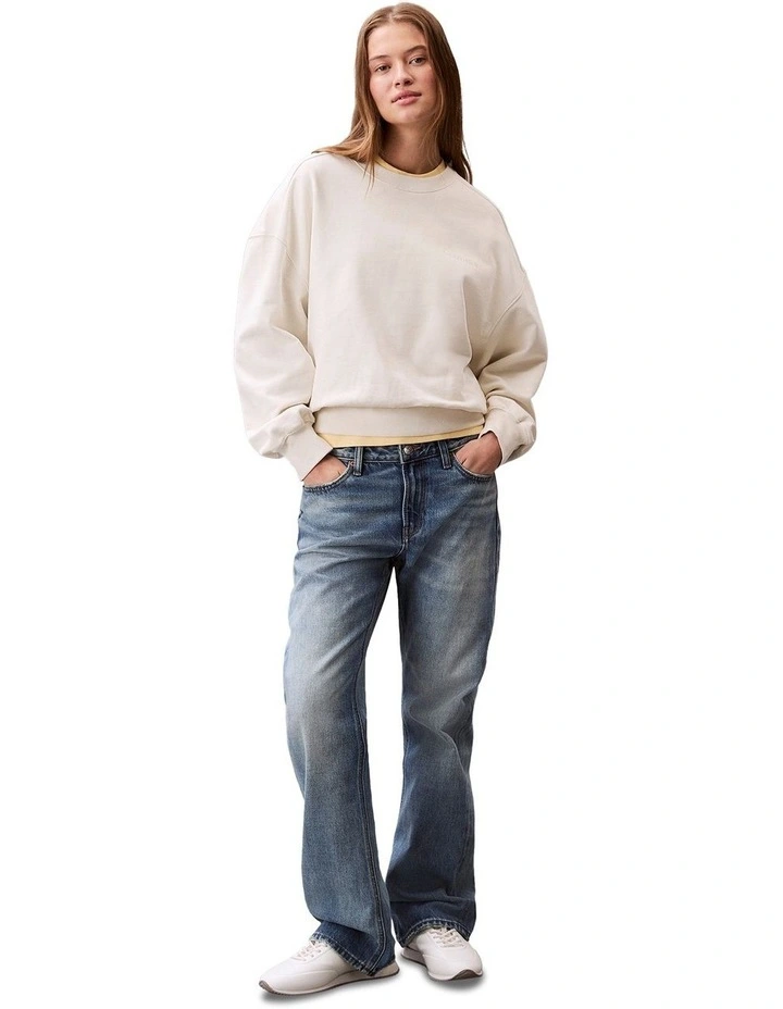 Embroided Logo French Terry Crewneck Jumper in Beige image 5