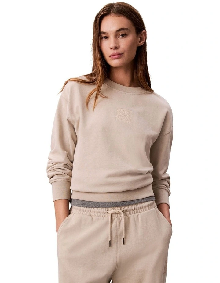 Long Sleeve Premium Terry Emblem Logo Crew in Beige image 1