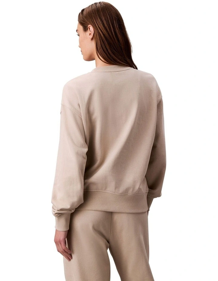 Long Sleeve Premium Terry Emblem Logo Crew in Beige image 2