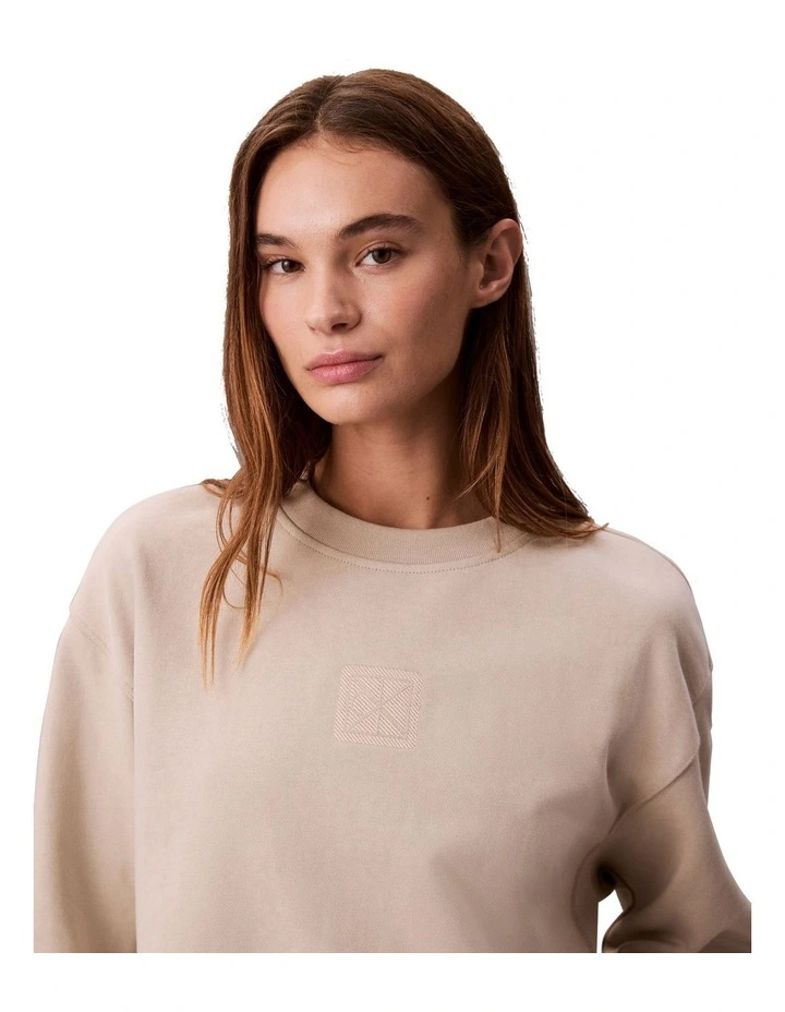 Long Sleeve Premium Terry Emblem Logo Crew in Beige image 4