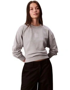 Long Sleeve Premium Terry Emblem Logo Crew in Grey