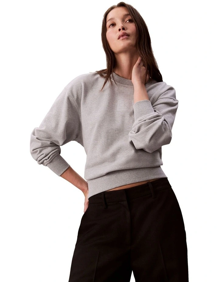 Long Sleeve Premium Terry Emblem Logo Crew in Grey image 3