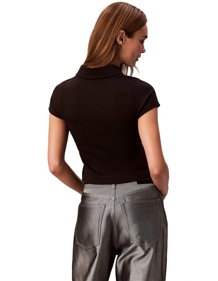Punto Milano Shrunken Short Sleeve Polo Top in Black image 2