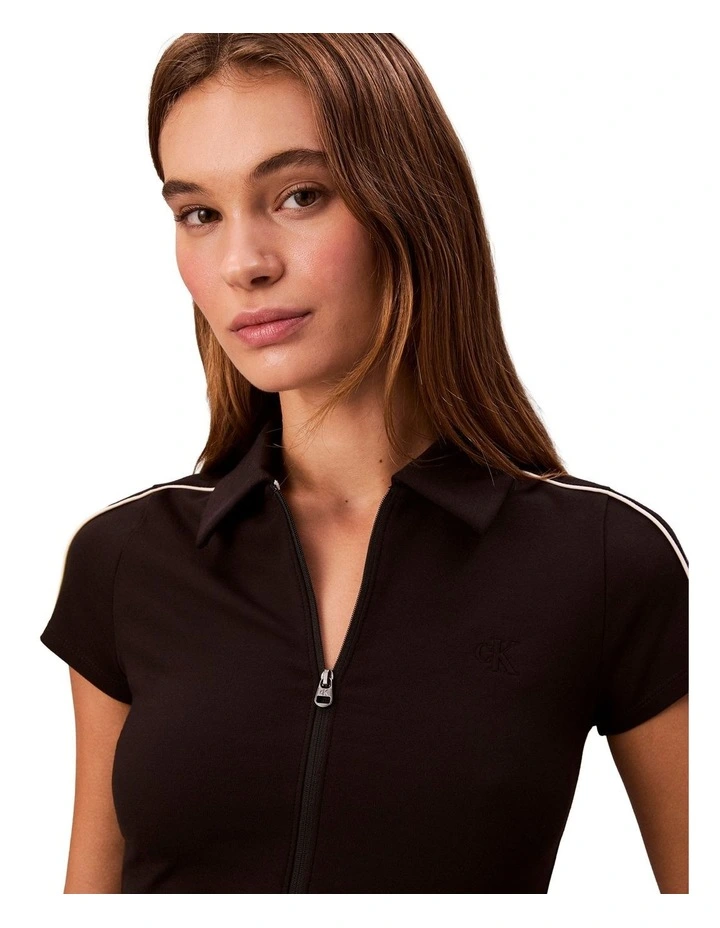 Punto Milano Shrunken Short Sleeve Polo Top in Black image 5