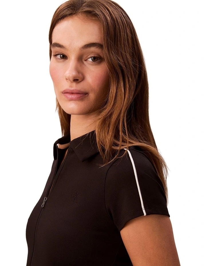 Punto Milano Shrunken Short Sleeve Polo Top in Black image 6