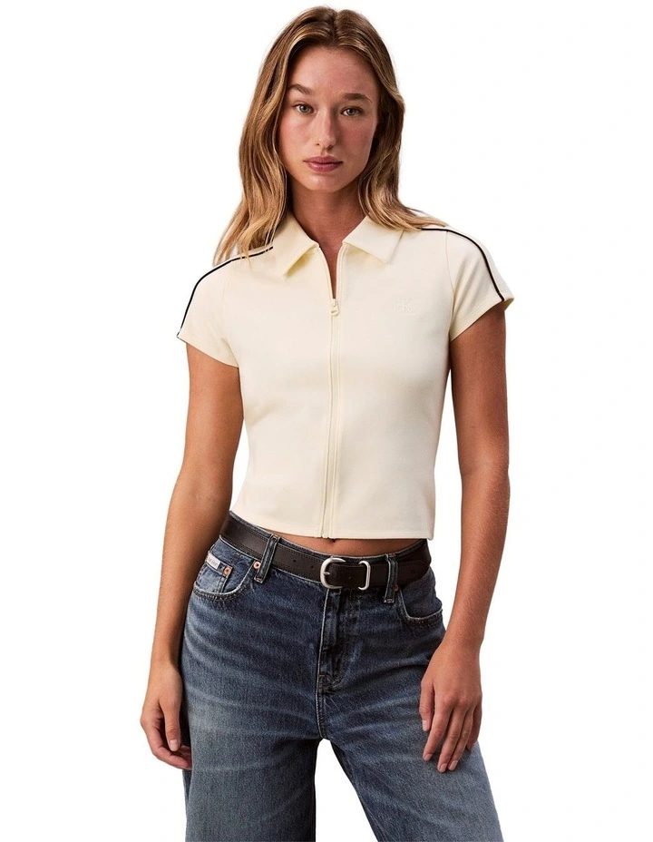 Punto Milano Shrunken Short Sleeve Polo Top in Cream image 1